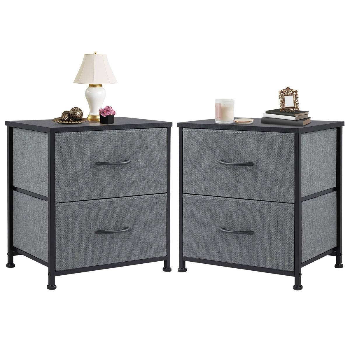 JHK Nightstand Bedside Table With Fabric Drawers