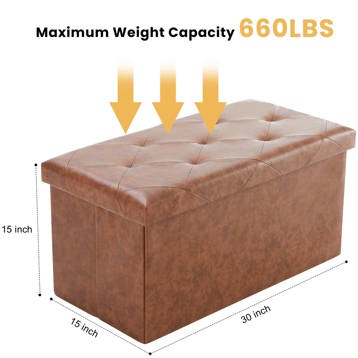 JHK Leather Folding Ottoman Footstool Storage Toy Box Bench