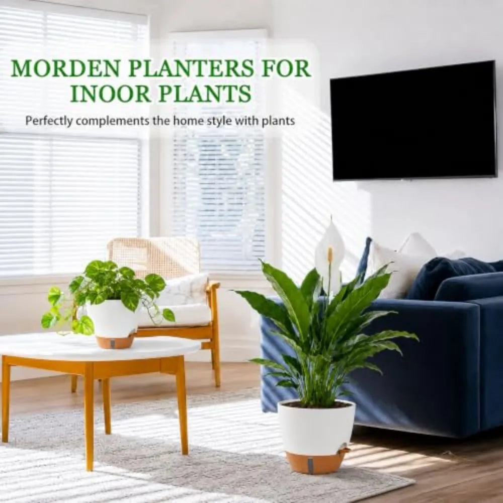 Self Watering Porcelain Plant Pots with Water Level Indicator