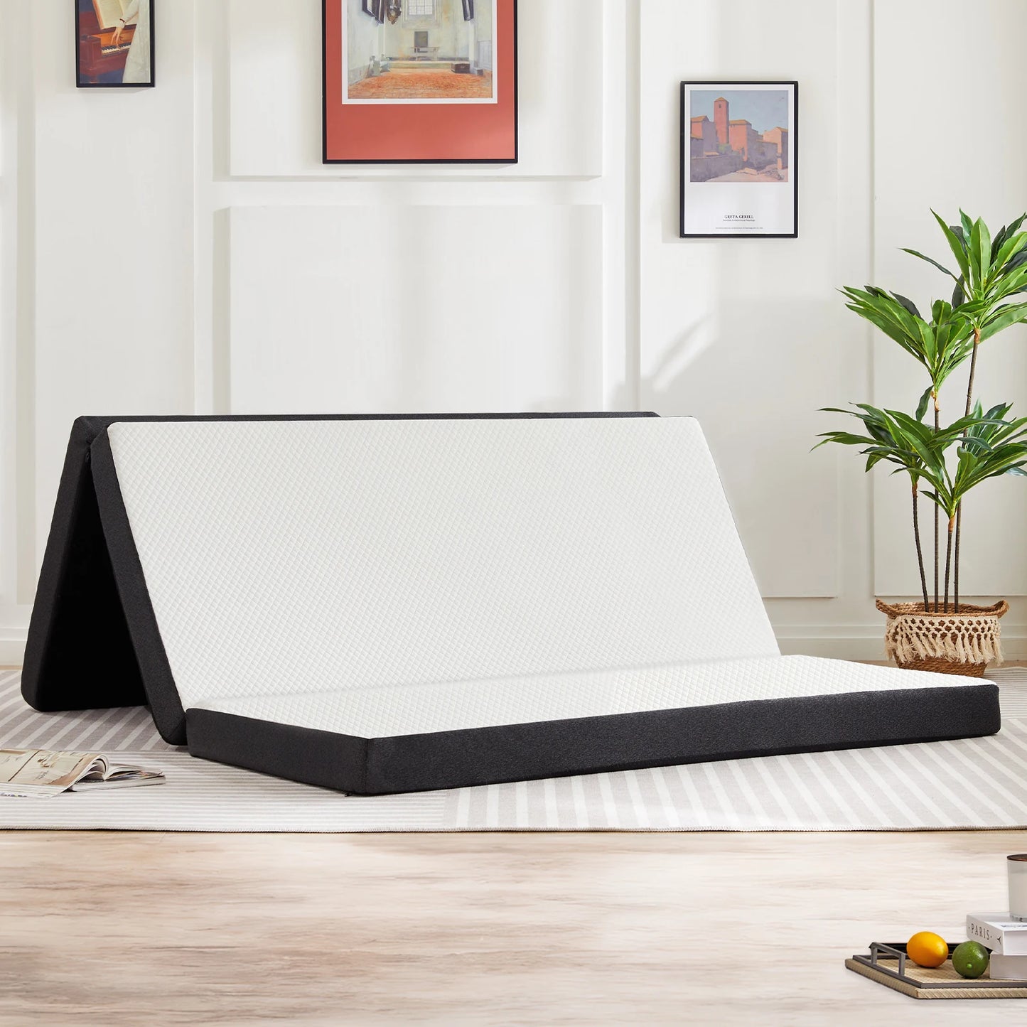 Jhk Tri-Fold Memory Foam Mattress With Washable Cover And Travel Design