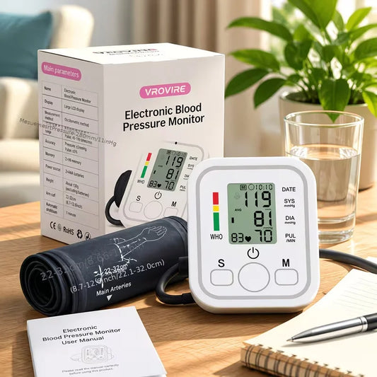 Automatic Digital Blood Pressure Monitor With Heart Rate Pulse and Large Lcd Display
