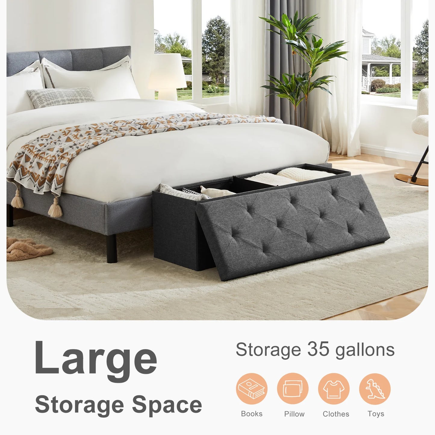 JHK Folding Storage Ottoman Bench With Hidden Storage