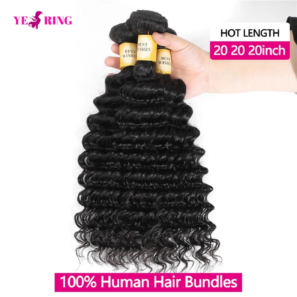 YEORING Deep Wave Brazilian Virgin Hair Bundles Remy