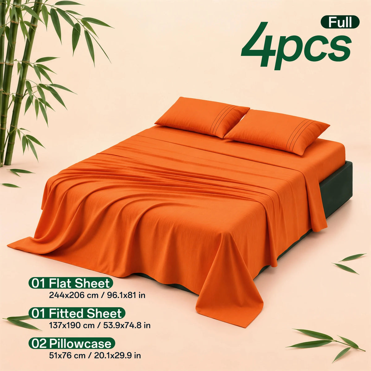 4 Piece Halloween Bedding Set, Orange Ultra Fine Fiber Bed Sheet Set, Skin-Friendly Anti-Pilling, Soft All Season Machine Washable Bed Linens, Holiday Bedroom Decor & Gift