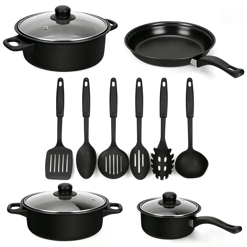 Nonstick Cookware Set With Glass Lids And Kitchen Utensils