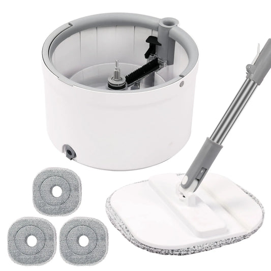 Round Flat Mop Bucket Set With Adjustable Handle And Self Wringing Spin Mop