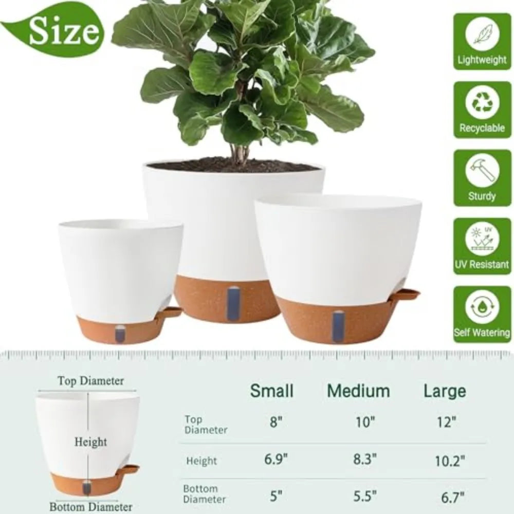 Self Watering Porcelain Plant Pots with Water Level Indicator