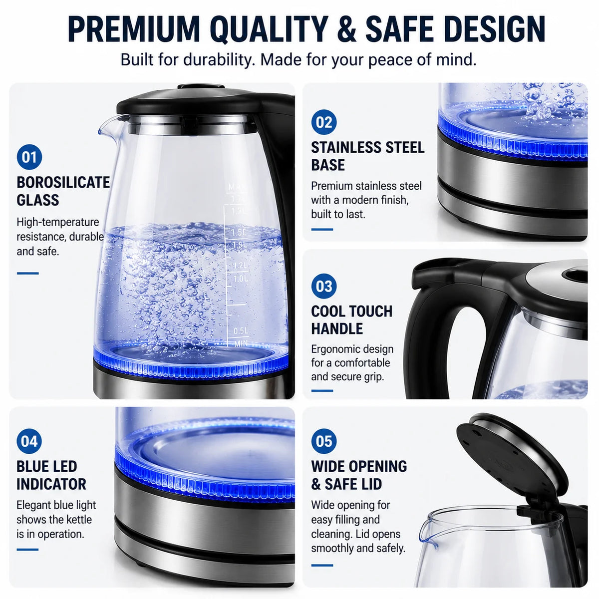 Electric Glass Water Kettle With Fast Boiling And Auto Shut Off