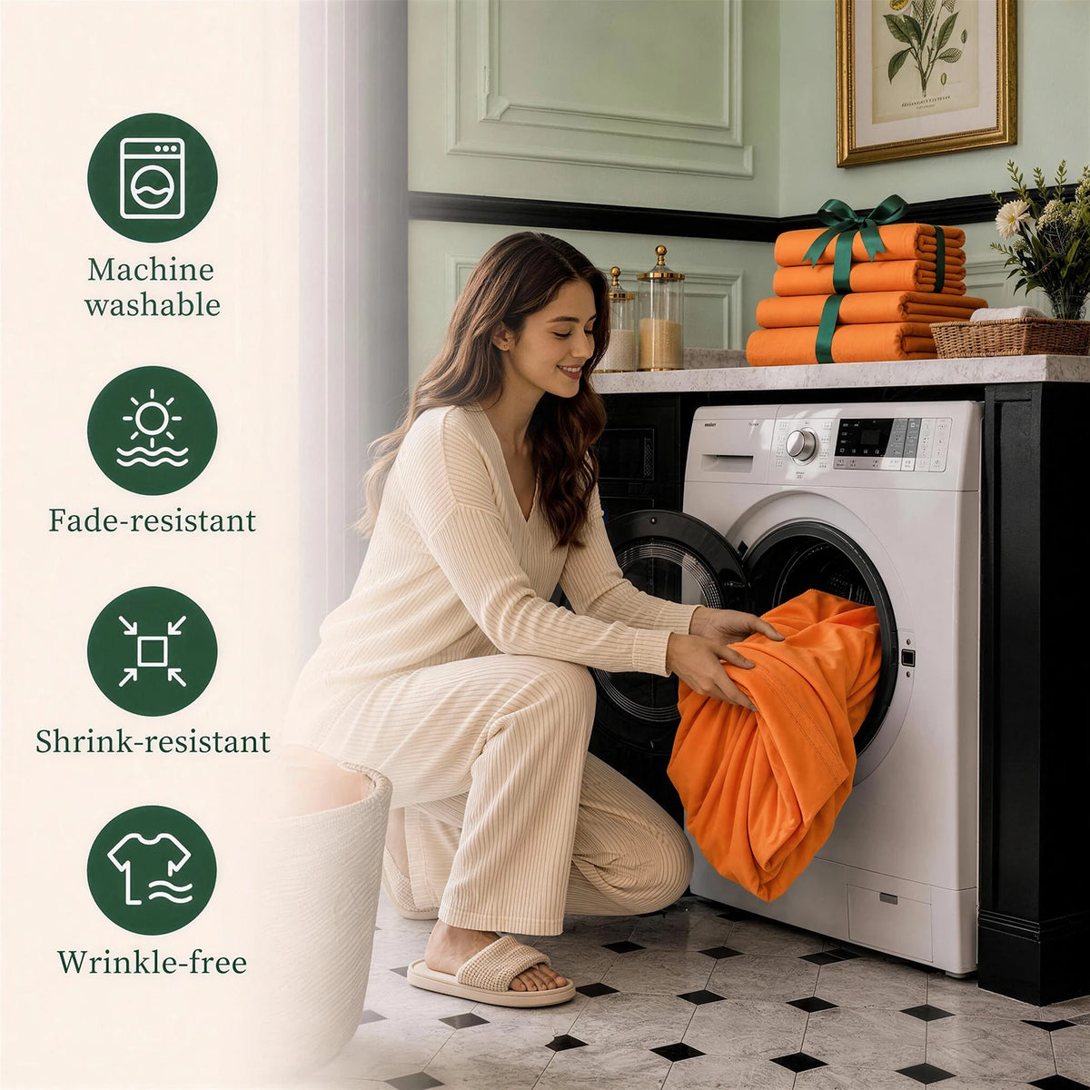 4 Piece Halloween Bedding Set, Orange Ultra Fine Fiber Bed Sheet Set, Skin-Friendly Anti-Pilling, Soft All Season Machine Washable Bed Linens, Holiday Bedroom Decor & Gift