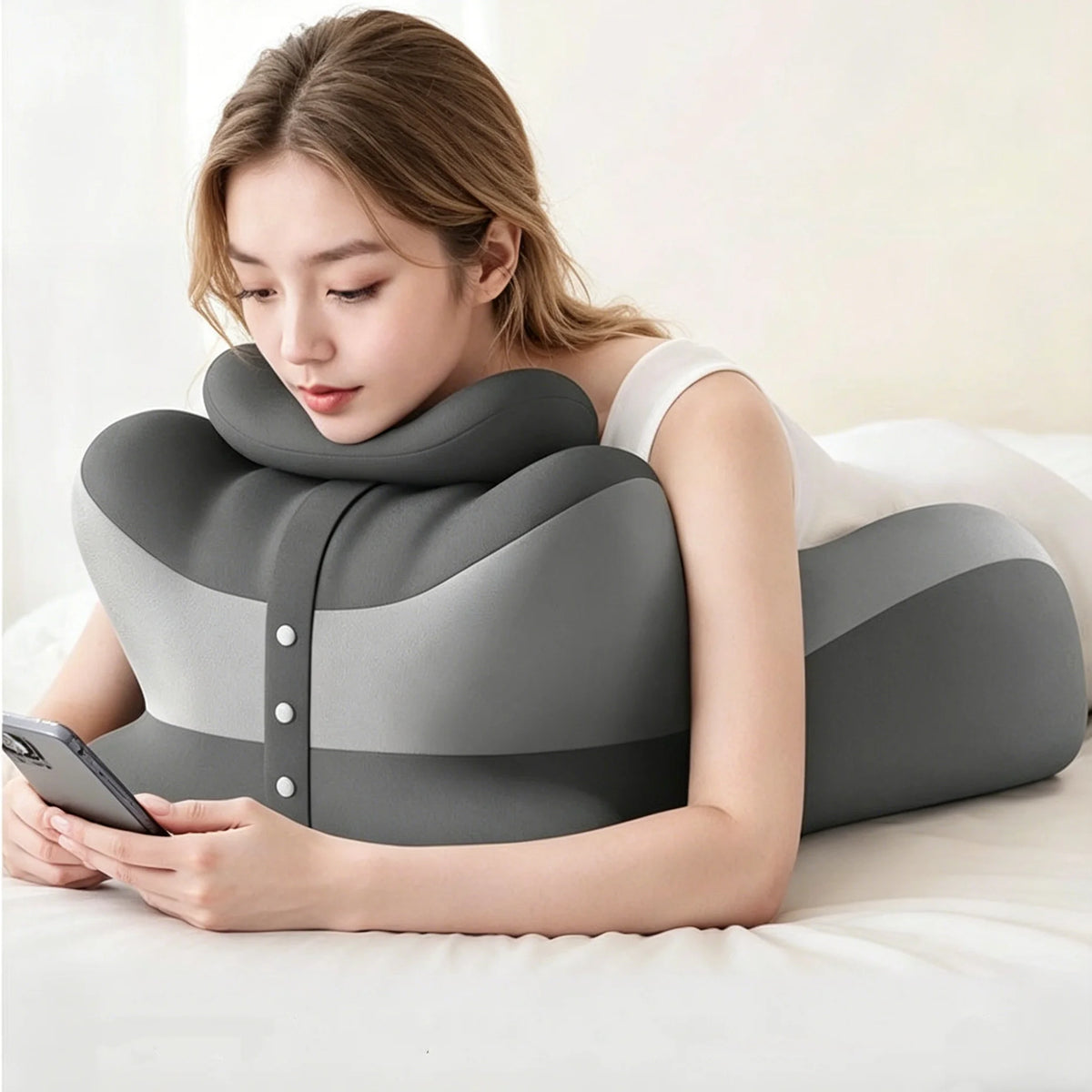 Ergonomic Memory Foam Prone Reading Pillow With Removable Headrest