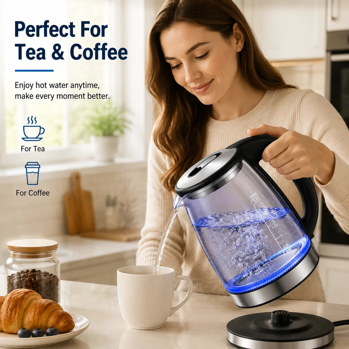 Electric Glass Water Kettle With Fast Boiling And Auto Shut Off