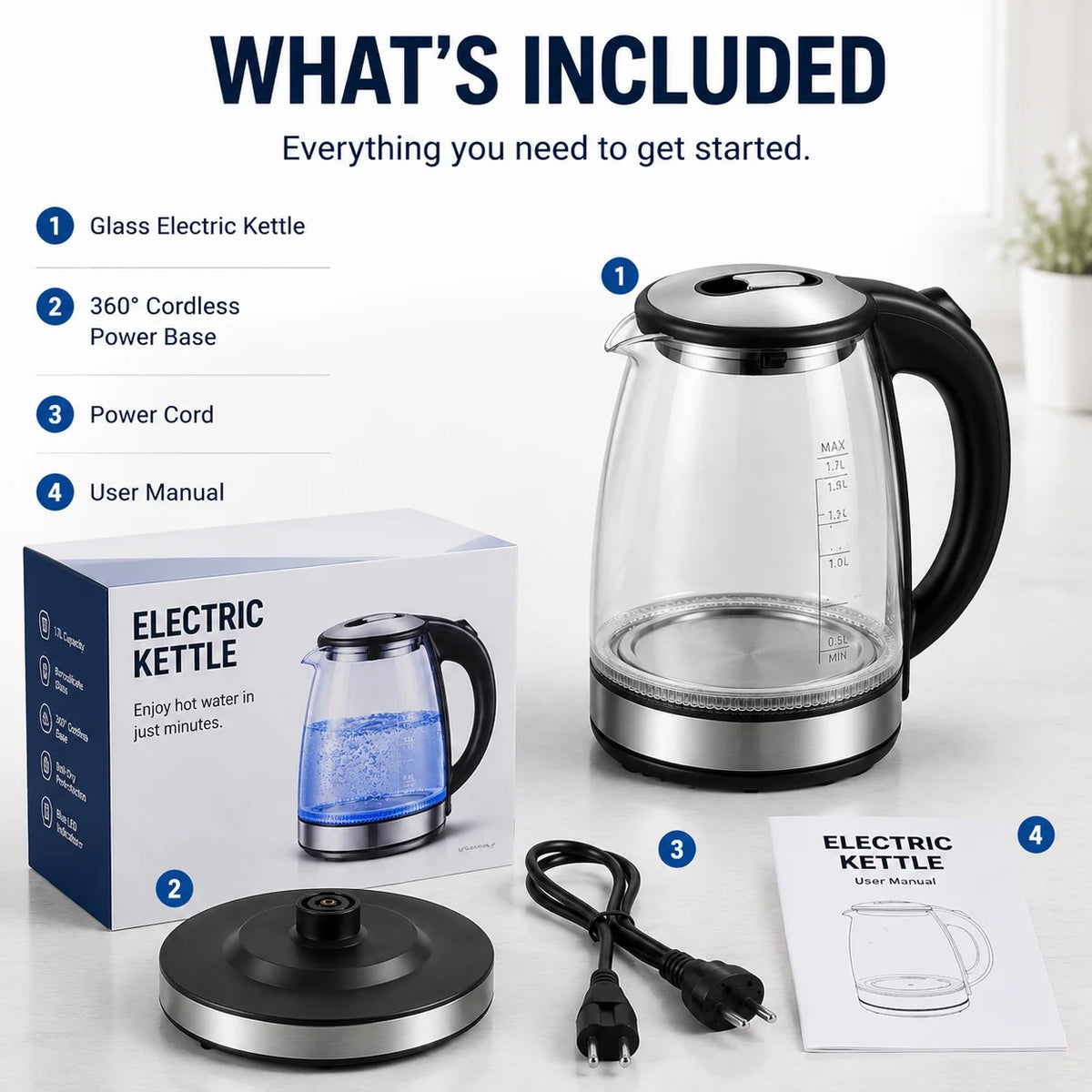 Electric Glass Water Kettle With Fast Boiling And Auto Shut Off
