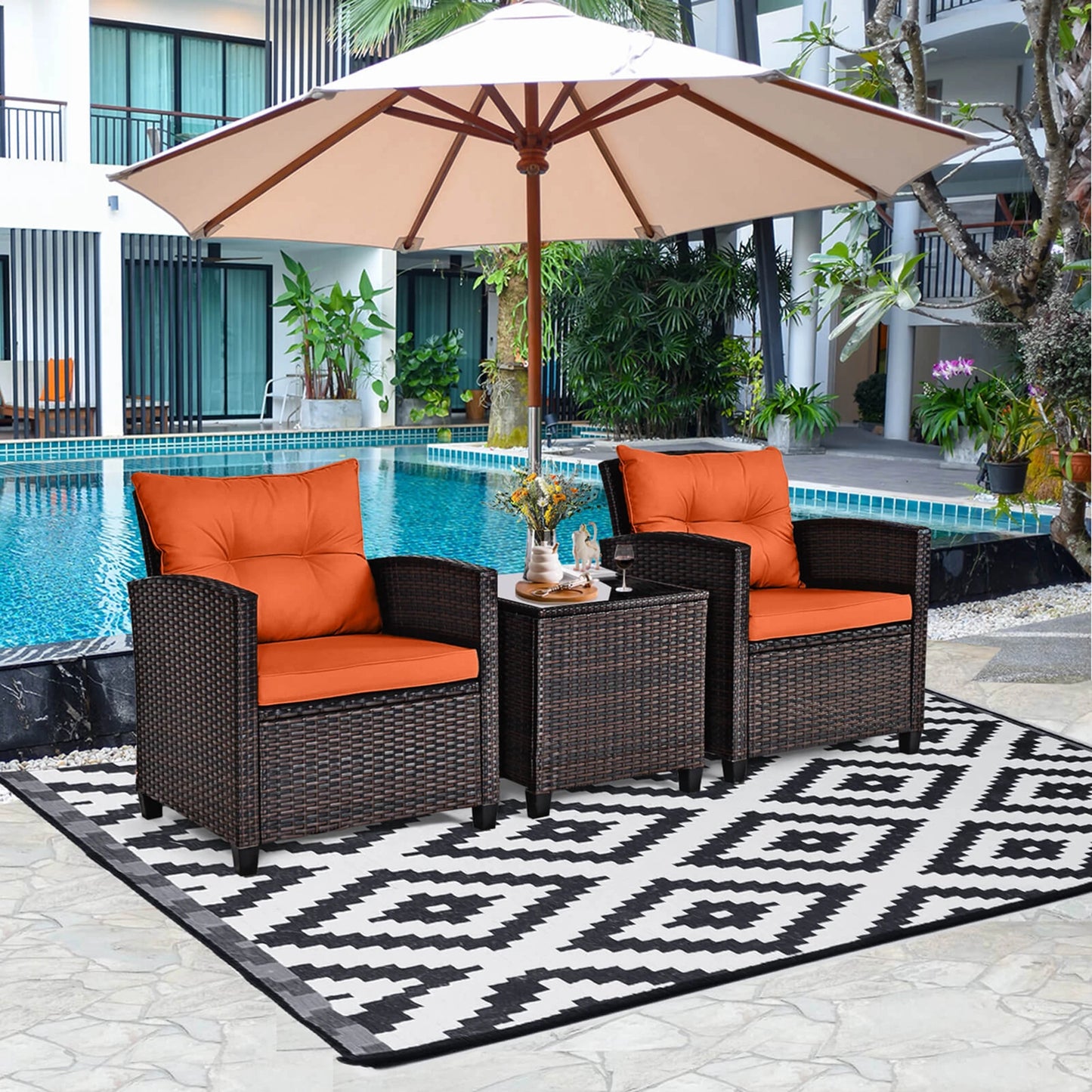 HOMASIS Outdoor Patio Rattan Cushioned Conversation Set