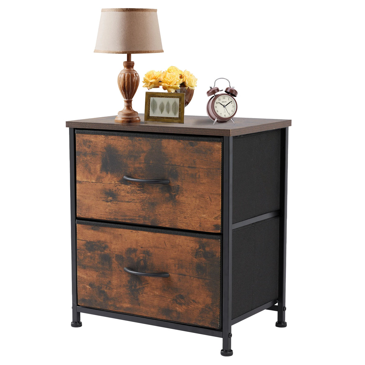 JHK Nightstand Bedside Table With Fabric Drawers