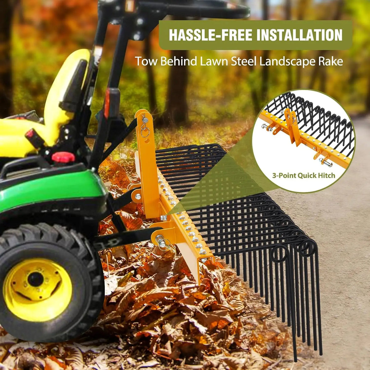 30 Spring Steel Fence Rake 3 Point Tractor Hitch Fit