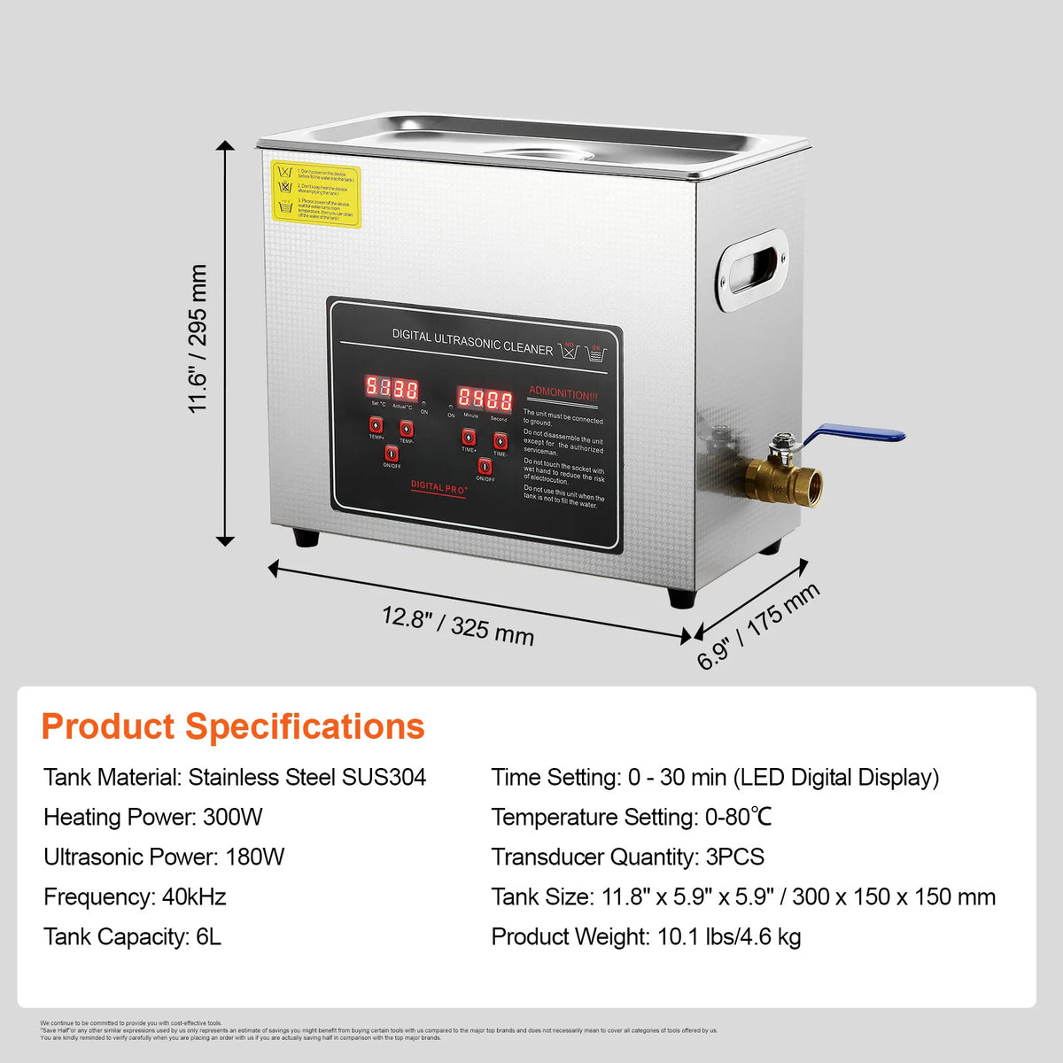 SucceBuy Portable Ultrasonic Cleaner Stainless Steel Digital Cleaning Machine