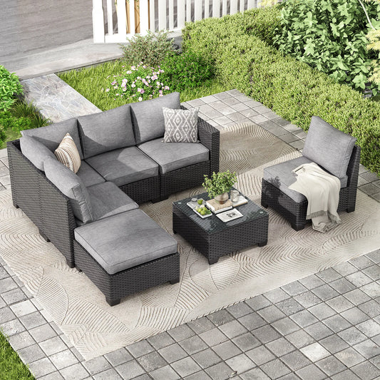 Soohow Patio Sectional Sofa Set With Ottoman Furniture Stain Resistant