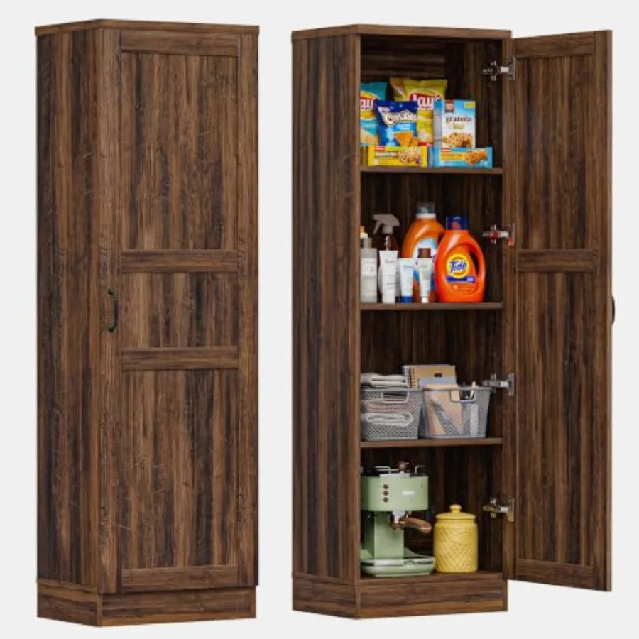 Double Door Pantry Cabinet with Shelves and Solid Wood Panels