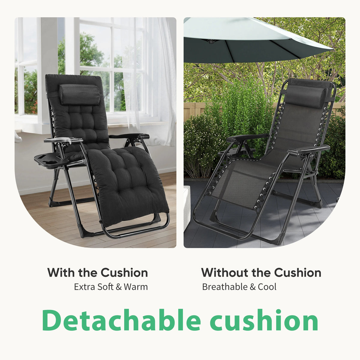 JHK Zero Gravity Recliner Portable Folding Outdoor Lounge Chair