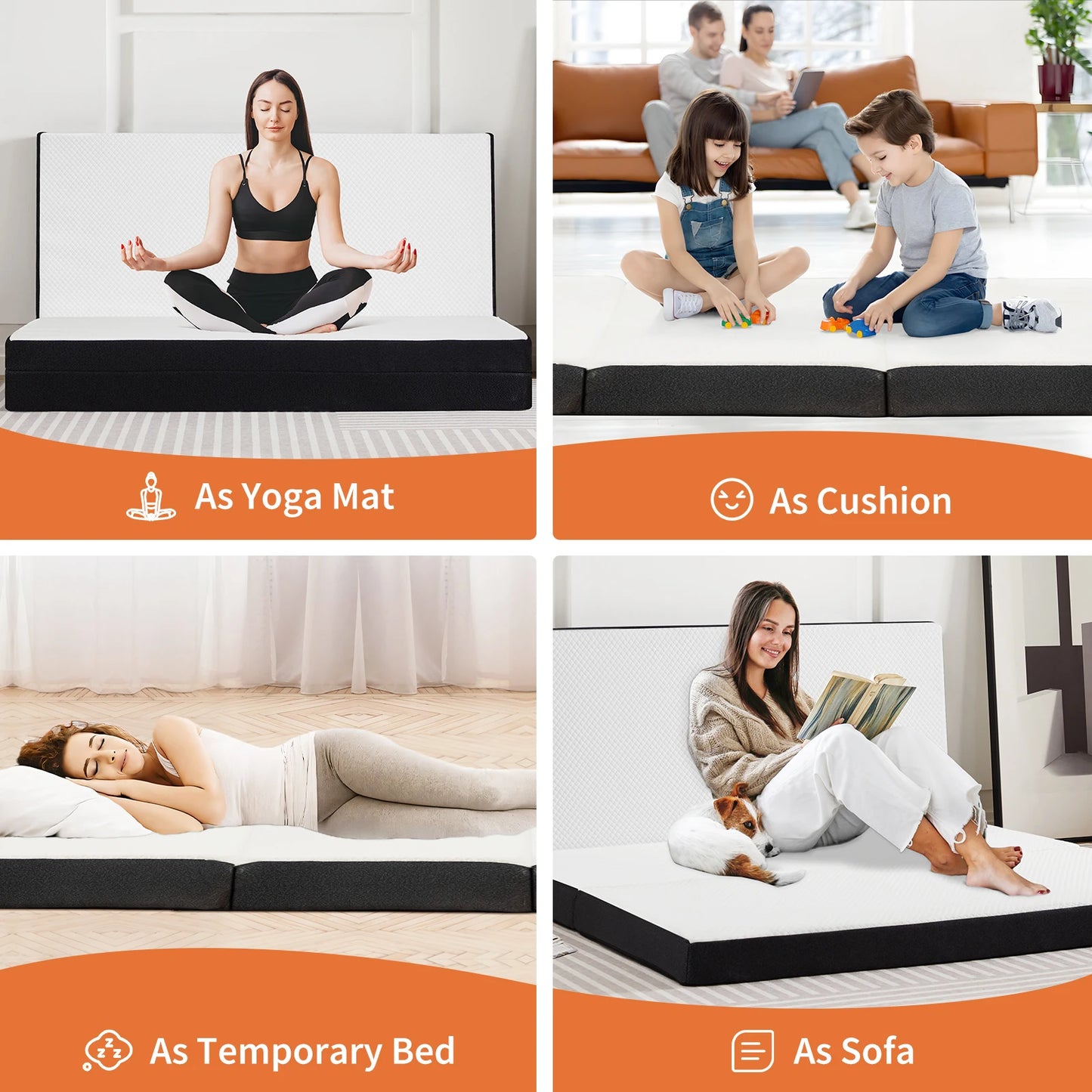 Jhk Tri-Fold Memory Foam Mattress With Washable Cover And Travel Design