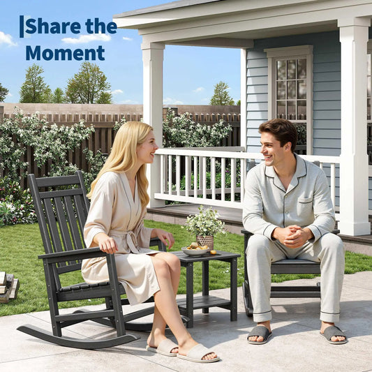 HDPE Outdoor Rocking Chairs Set of 2 With Side Table