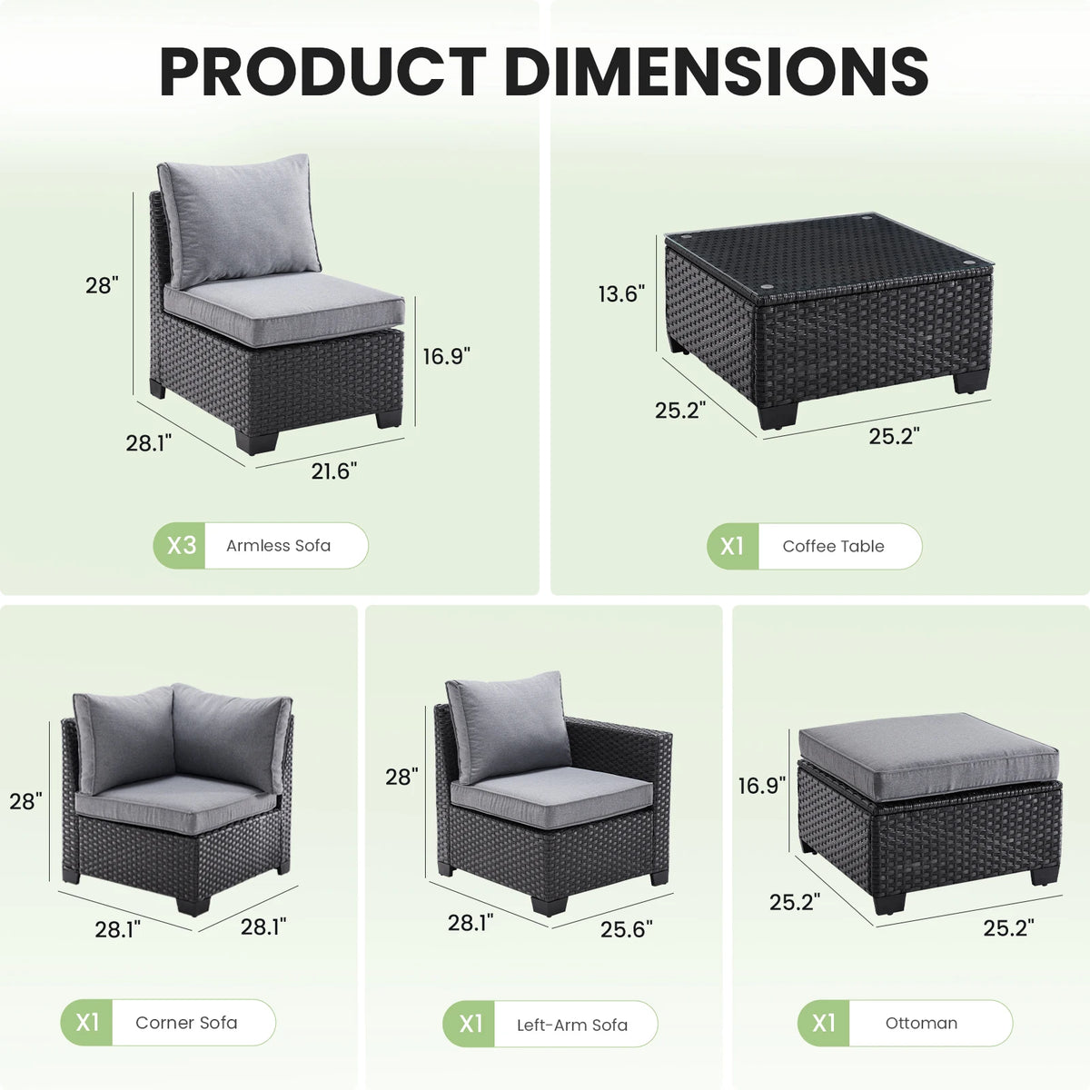Soohow Patio Sectional Sofa Set With Ottoman Furniture Stain Resistant