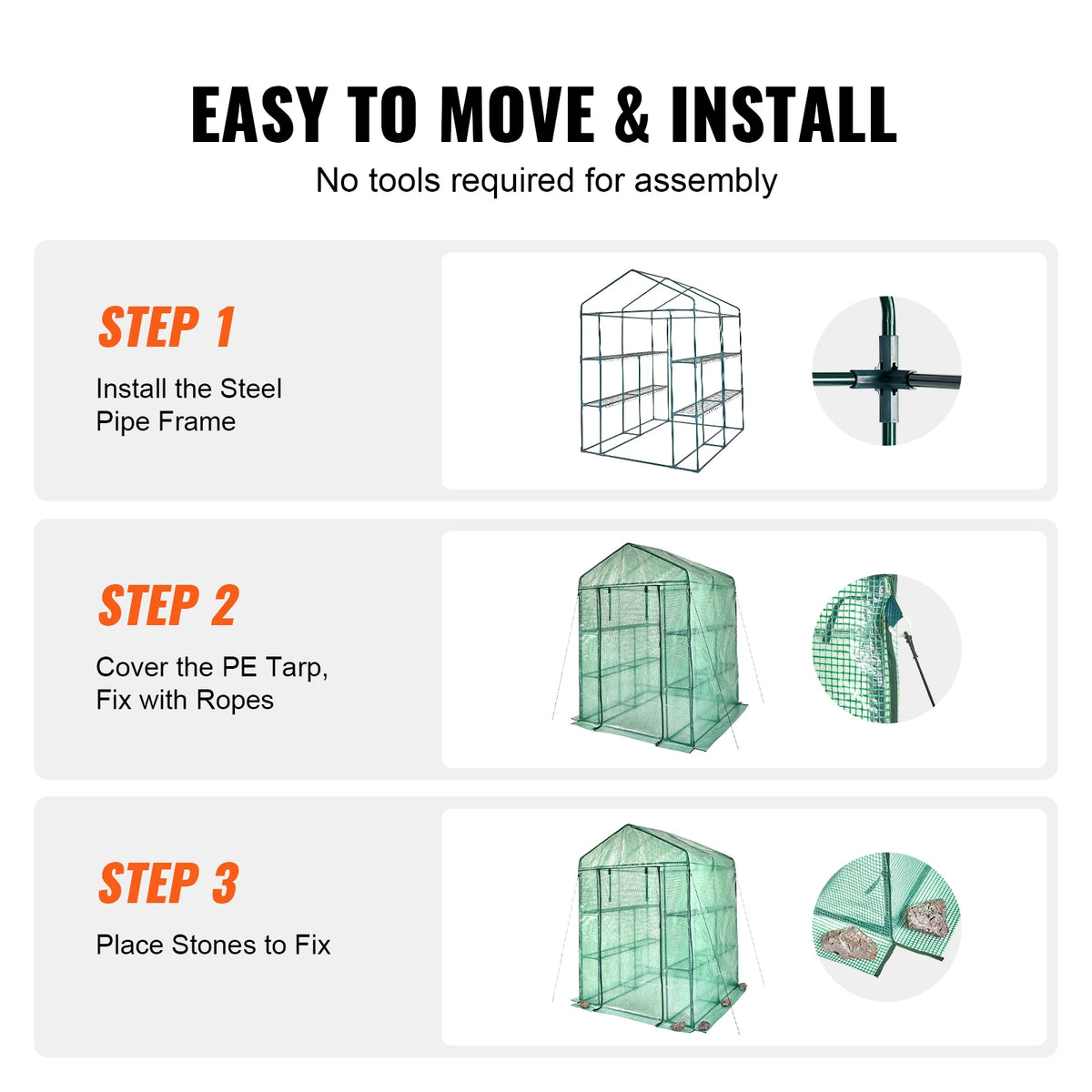 Walk In Greenhouse With Steel Frame And Polyethylene Cover