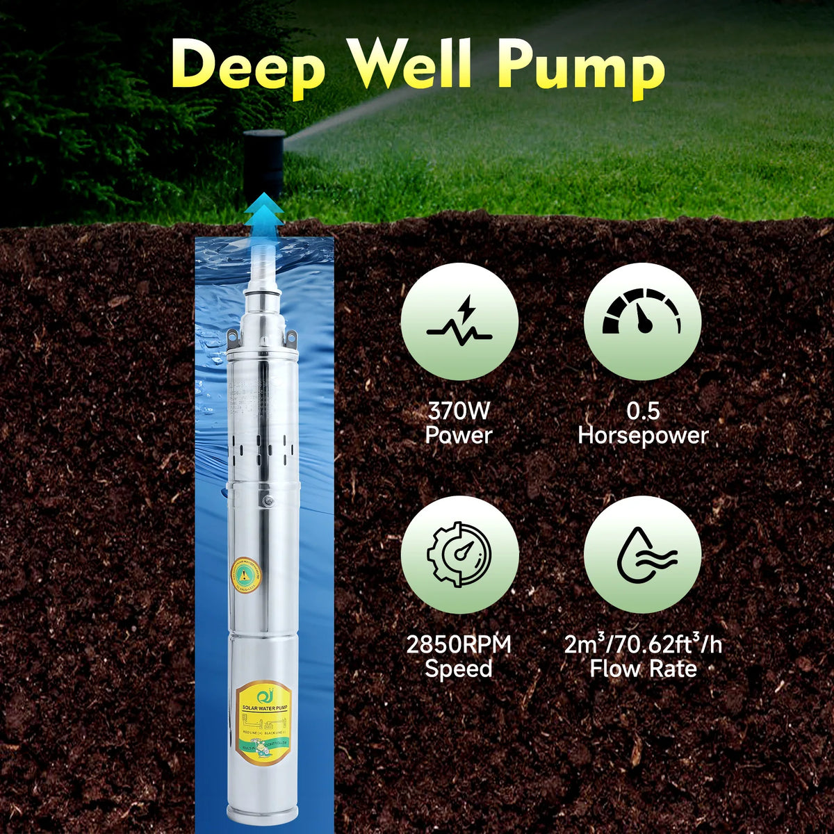 Bymaocar 0.5HP DC 24V Deep Well Submersible Pump