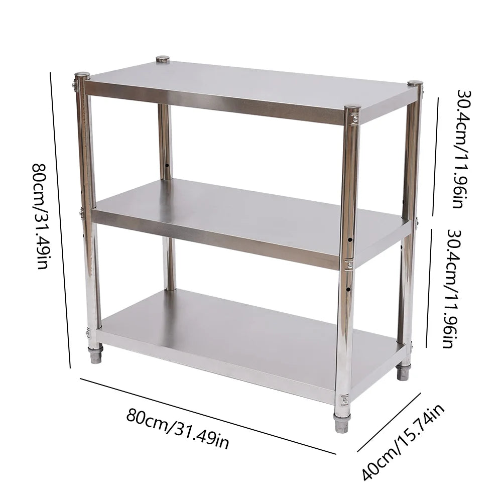 Heavy Duty Stainless Steel Storage Shelving Organizer With Three Tiers