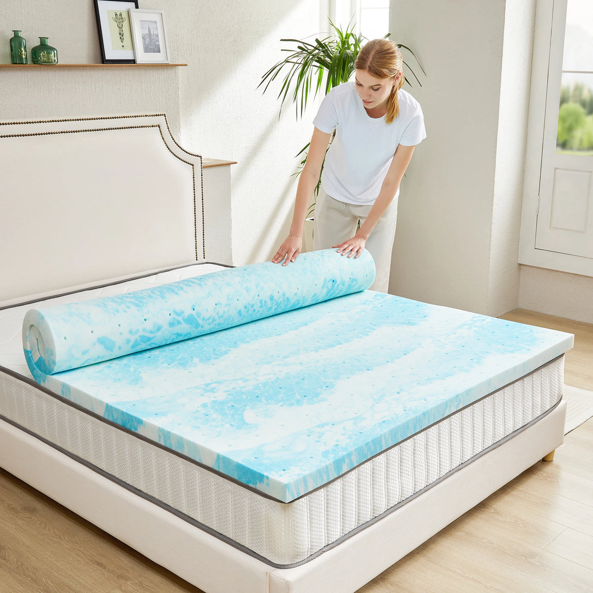 JHK Gel Memory Foam Mattress Topper For Enhanced Sleep Comfort