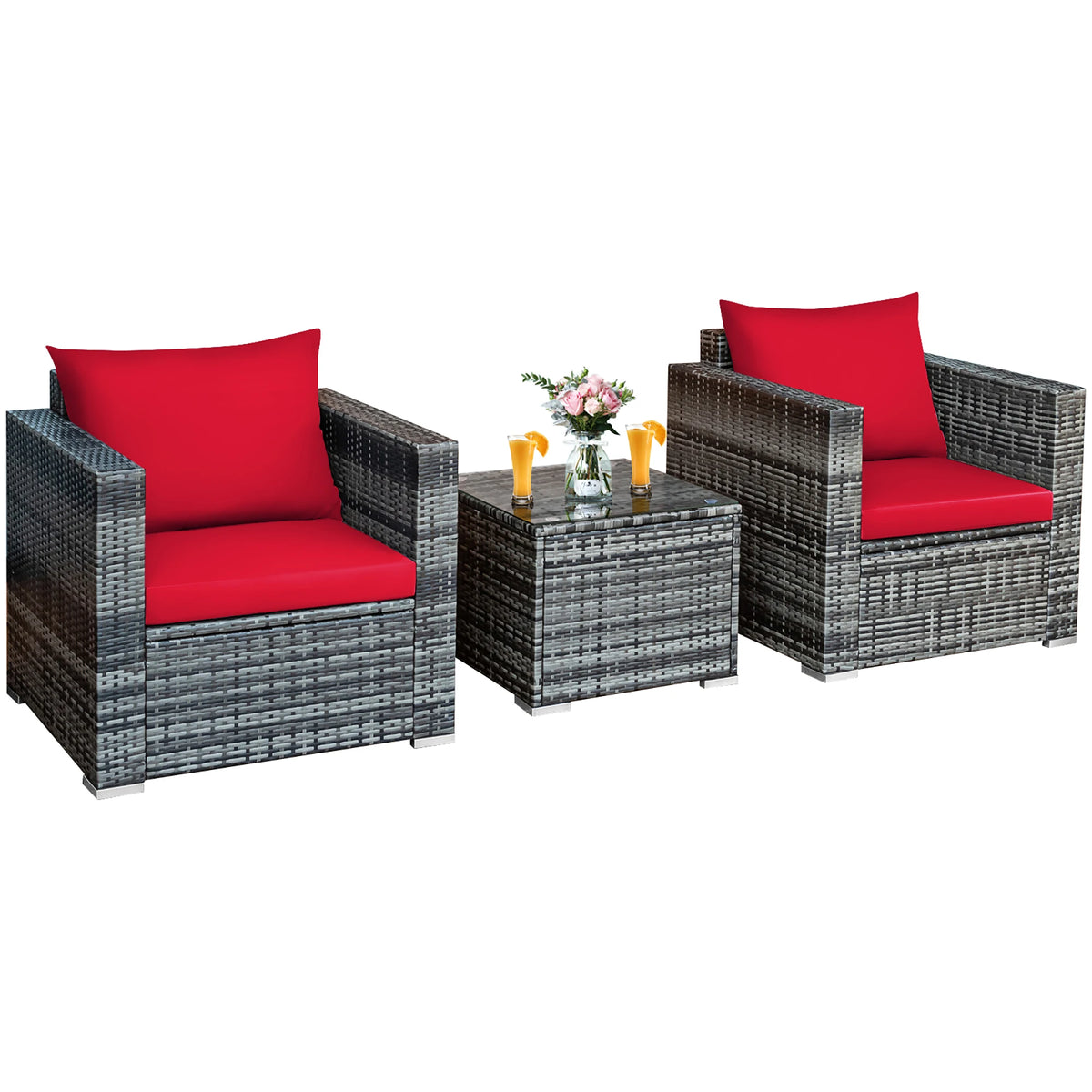 HOMASIS 3 Piece Patio Rattan Bistro Set With Cushioned Sofa Chairs Table