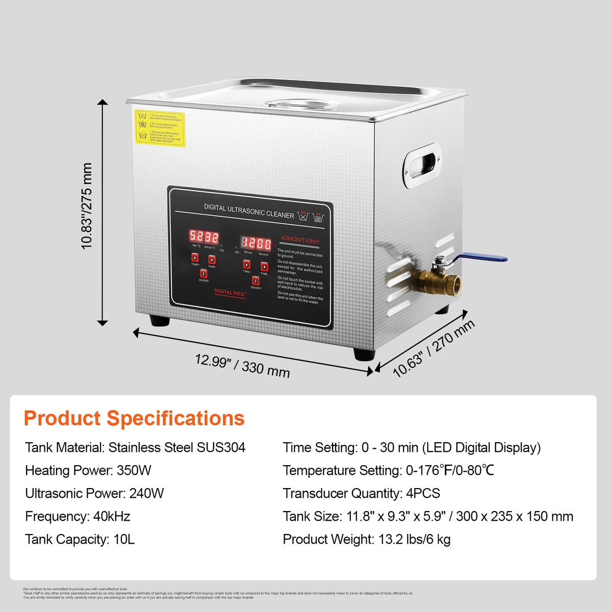 SucceBuy Portable Ultrasonic Cleaner Stainless Steel Digital Cleaning Machine