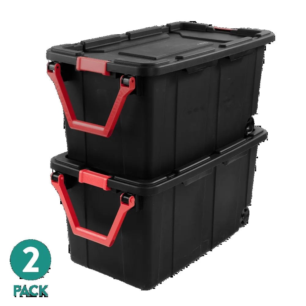 Sterilite Industrial Wheeled Plastic Storage Tote With Handle