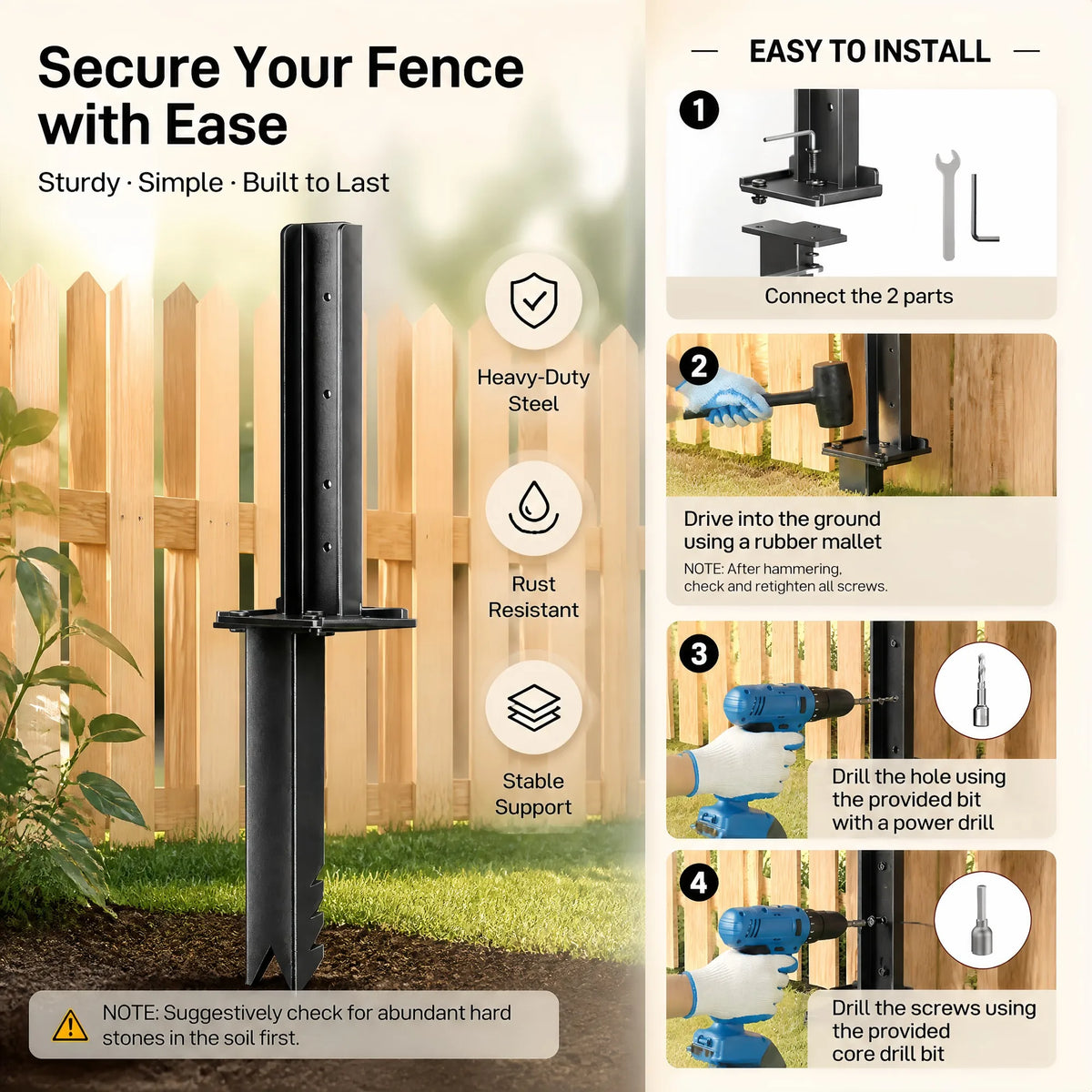 Heavy Duty Steel Fence Post Repair Kit With Anchor