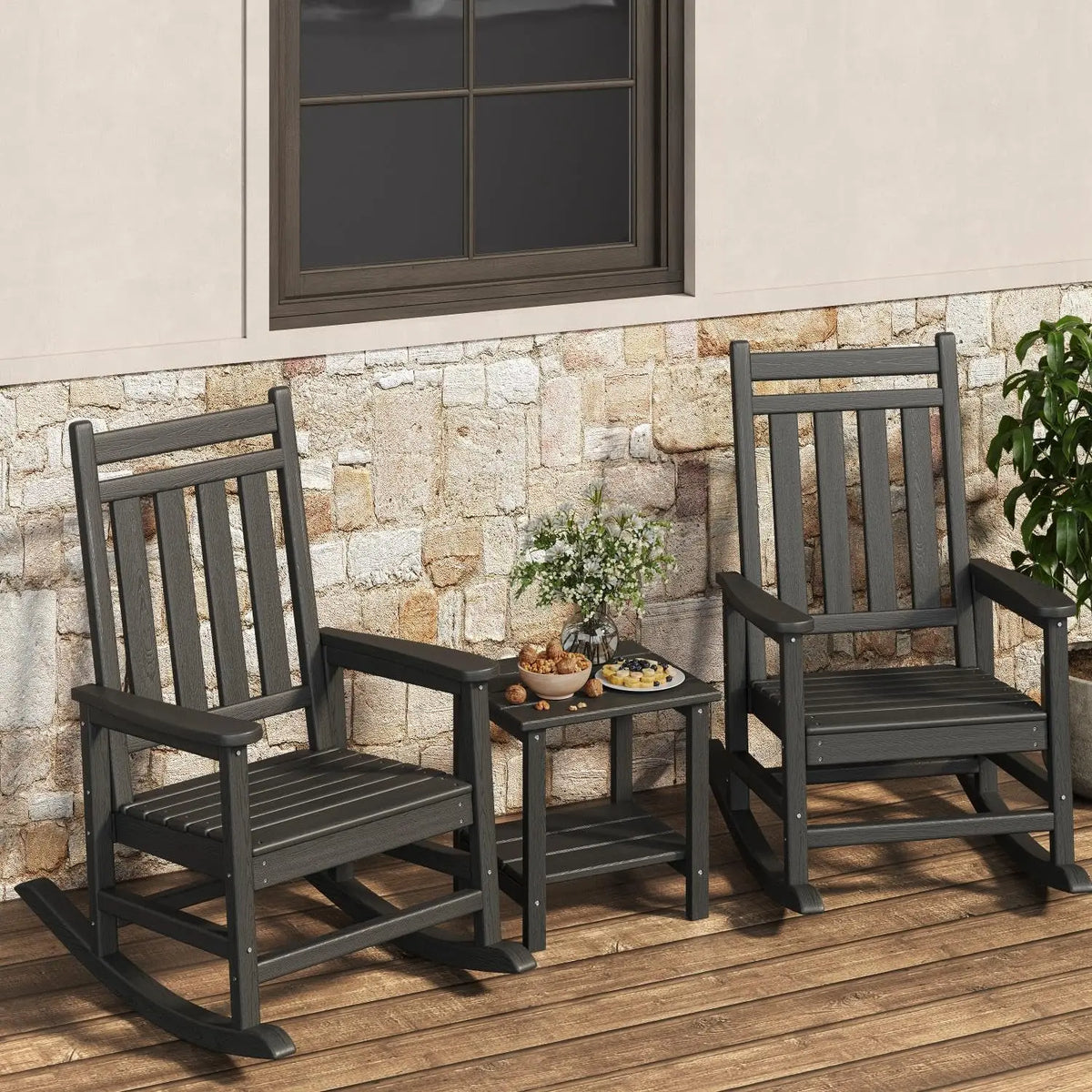 HDPE Outdoor Rocking Chairs Set of 2 With Side Table