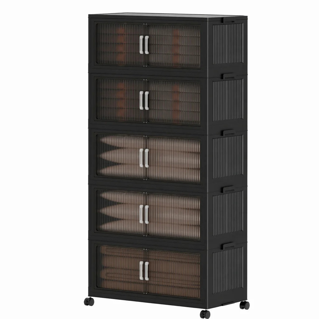 Foldable Plastic Storage Cabinet with Wheels and Double Doors