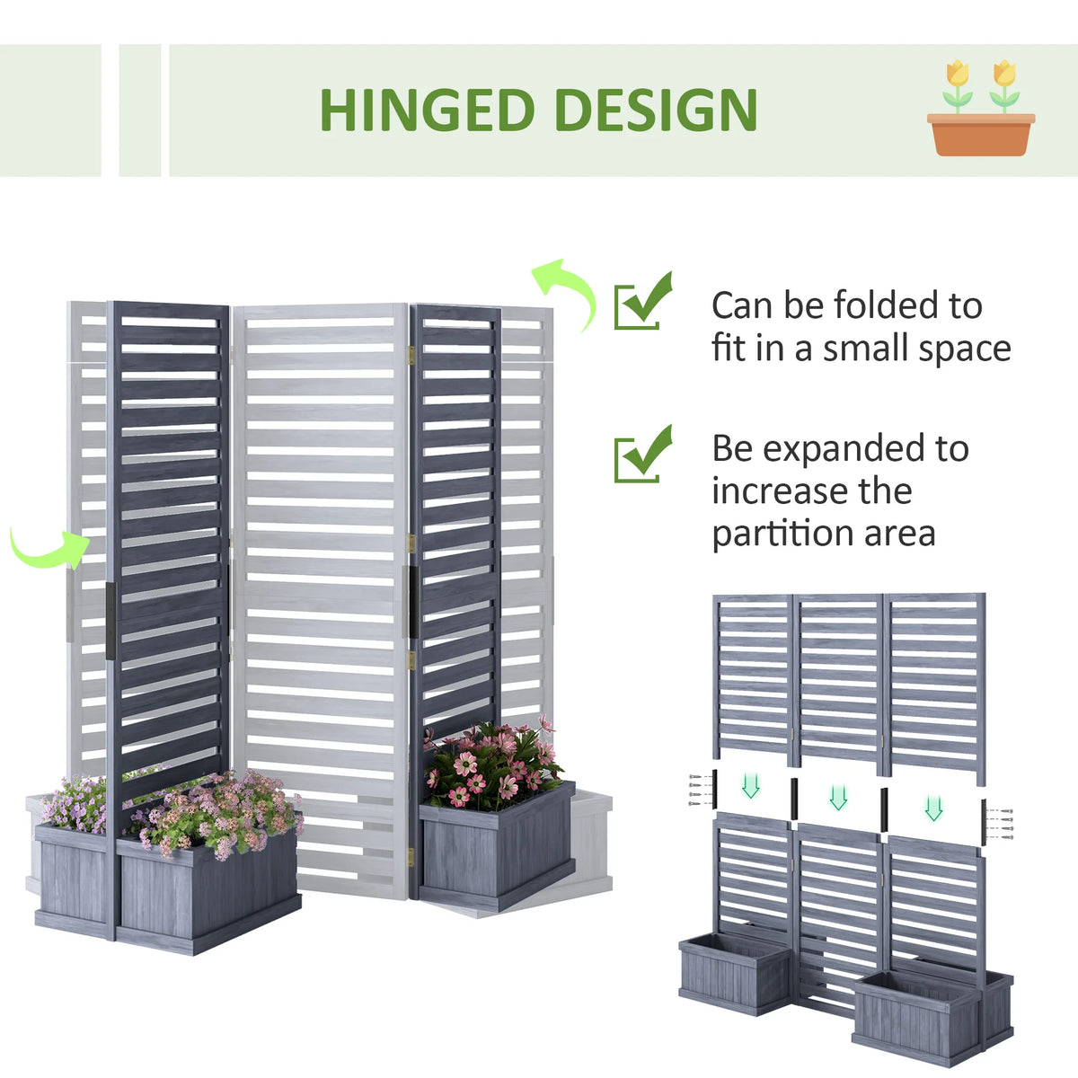 Outsunny Wooden Privacy Screen With Four Planter Boxes