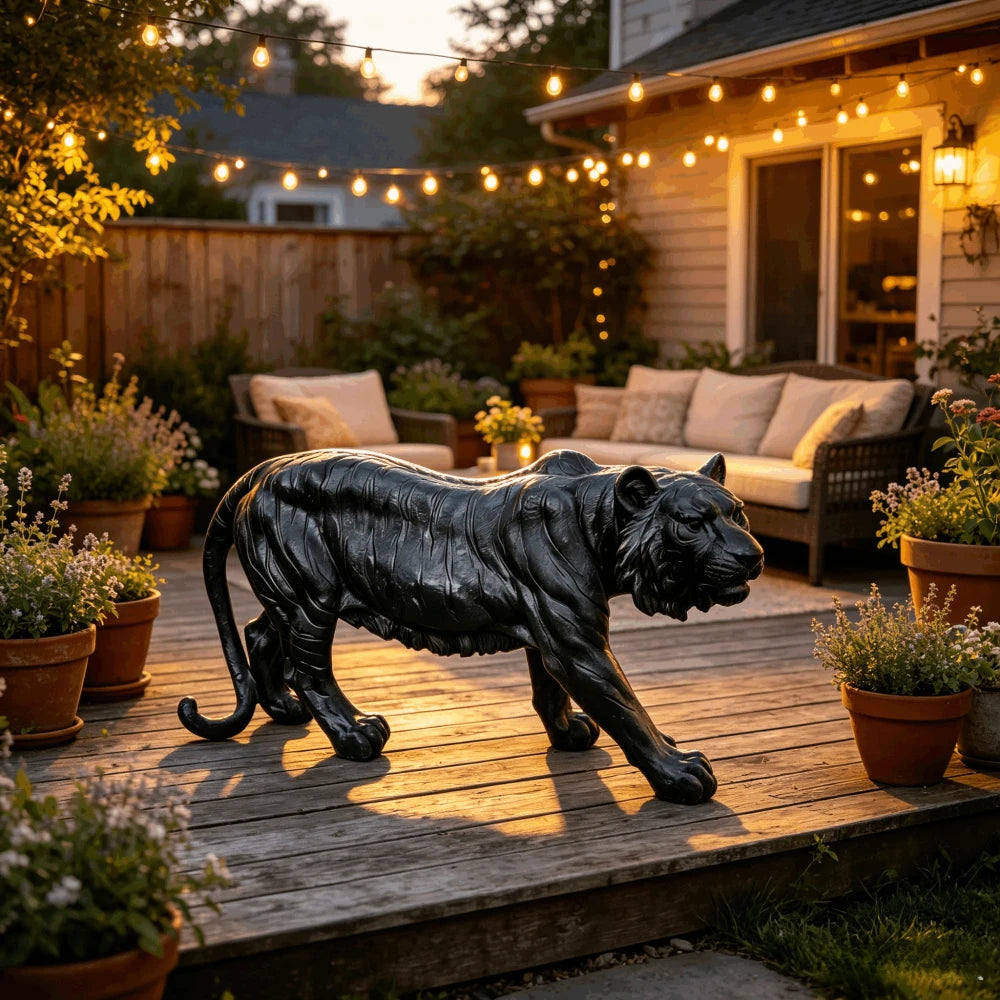 Simulated Tiger Resin Garden Statue For Patio Decor