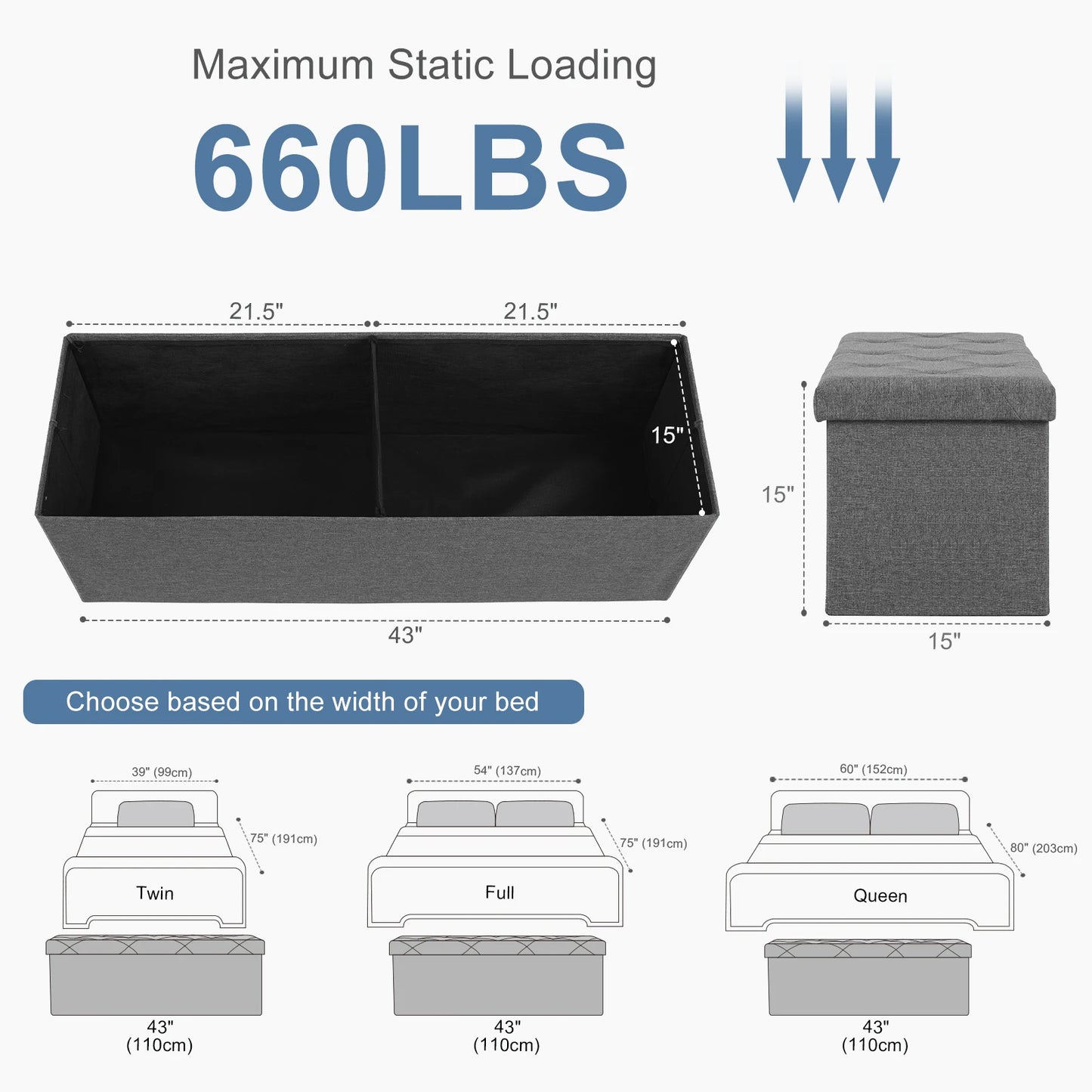 JHK Folding Storage Ottoman Bench With Hidden Storage