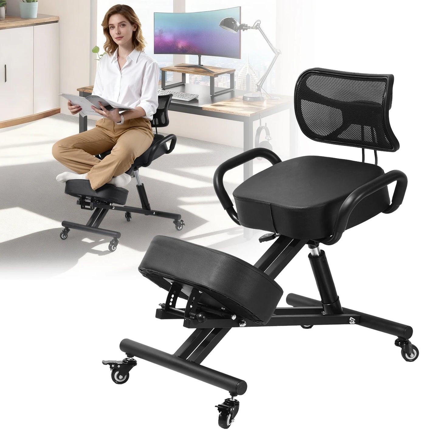 Height Adjustable Ergonomic Kneeling Chair With Back Support