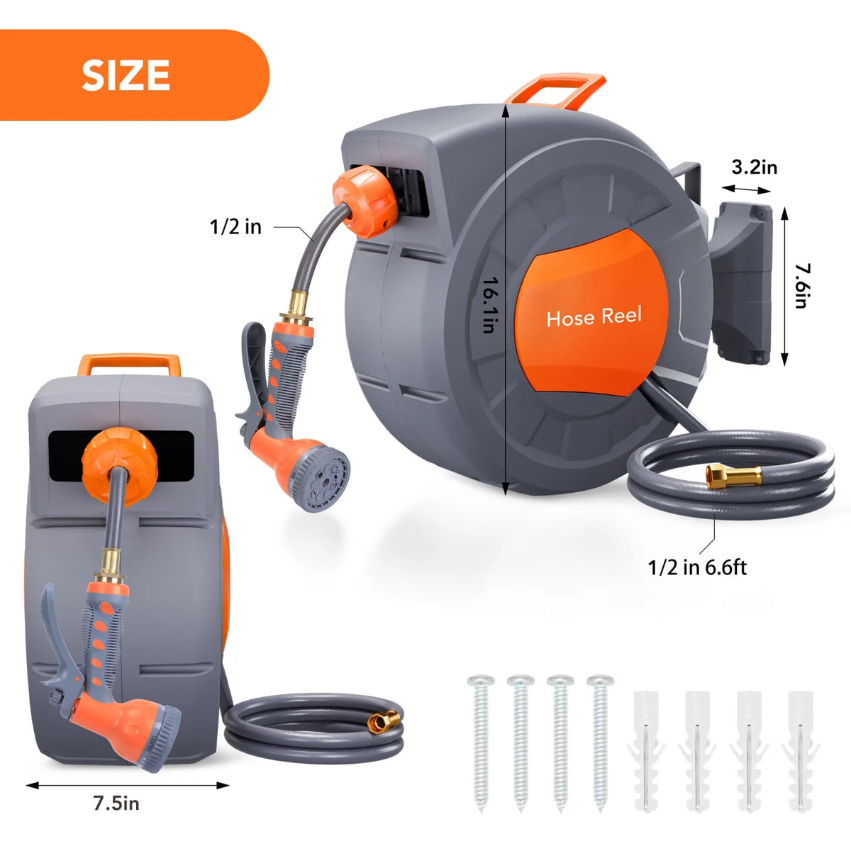 HiMISS Retractable Garden Hose Reel With Automatic Rewind And Nozzle