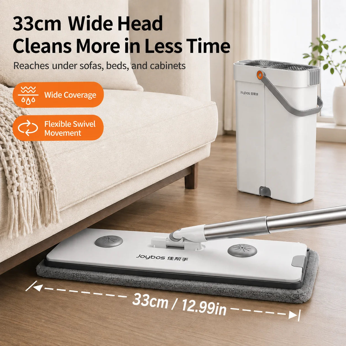 Joybos Ultra Slim Flat Mop Bucket System With Microfiber Pads