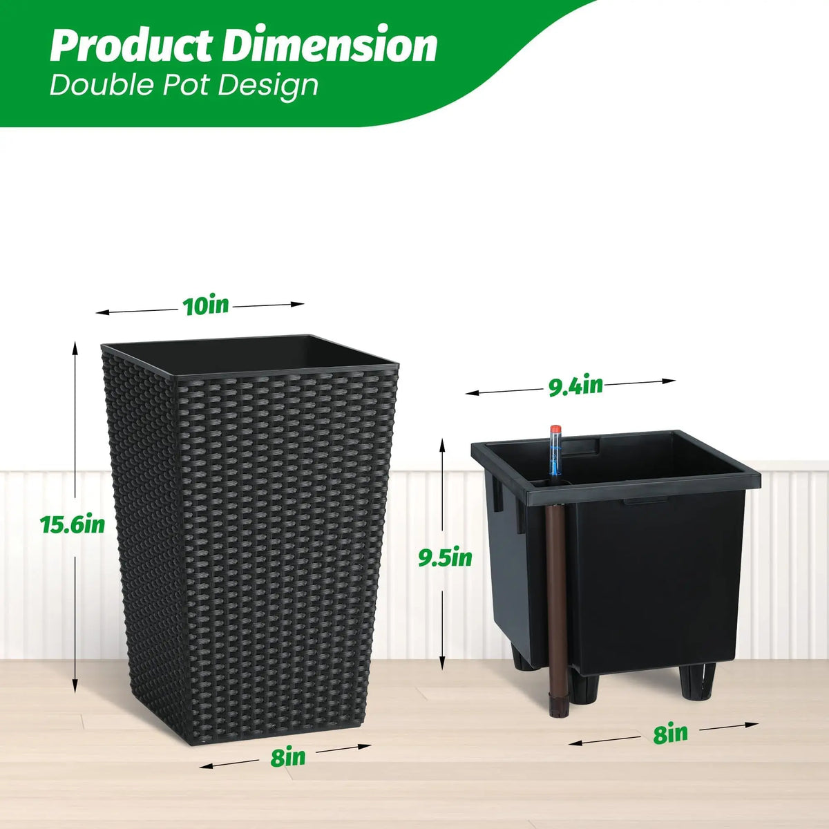 HImiss Self Watering Rattan Tall Planters For Outdoor And Indoor