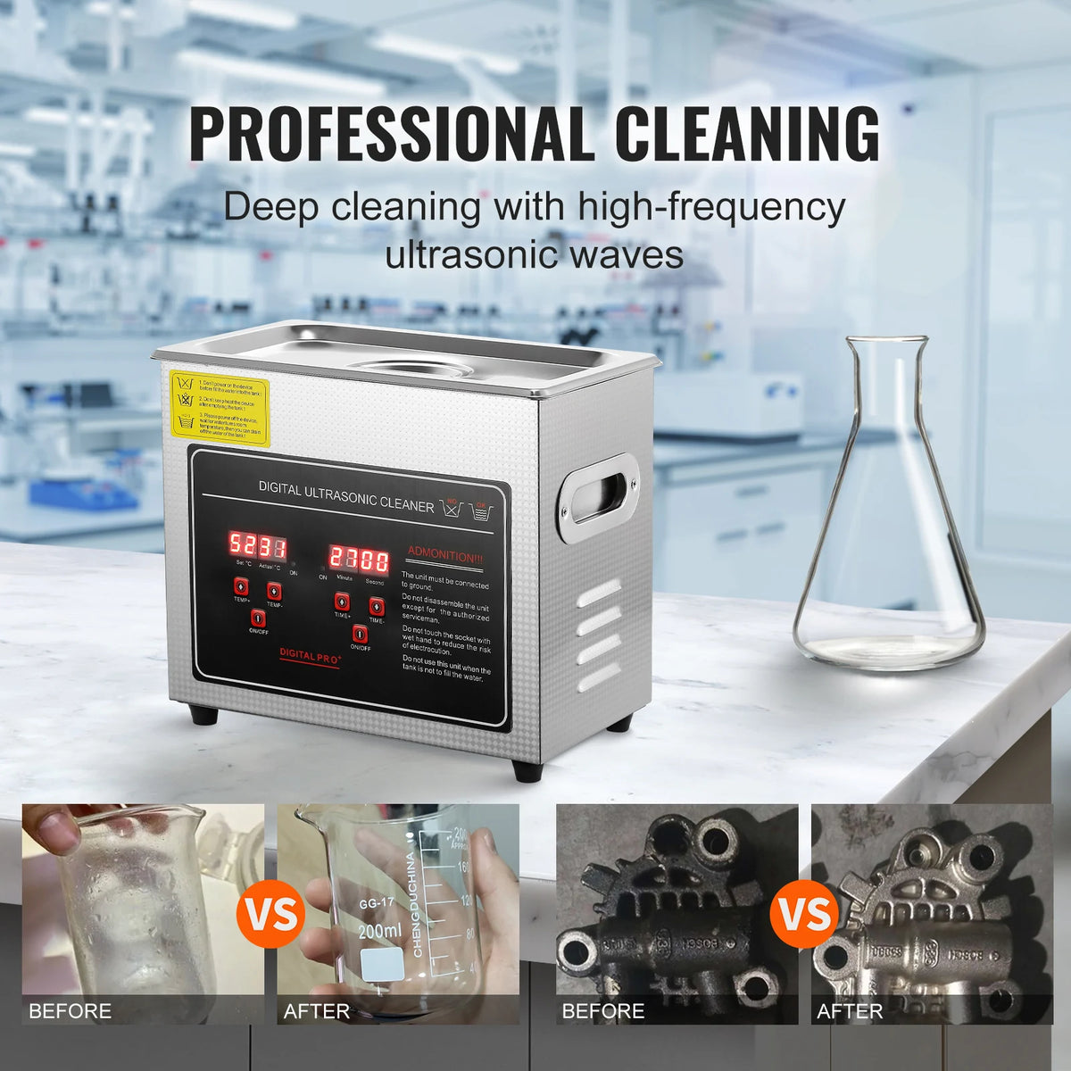 SucceBuy Portable Ultrasonic Cleaner Stainless Steel Digital Cleaning Machine