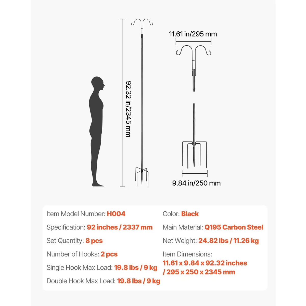 Oeny Heavy Duty Double Shepherds Hooks For Outdoor Garden