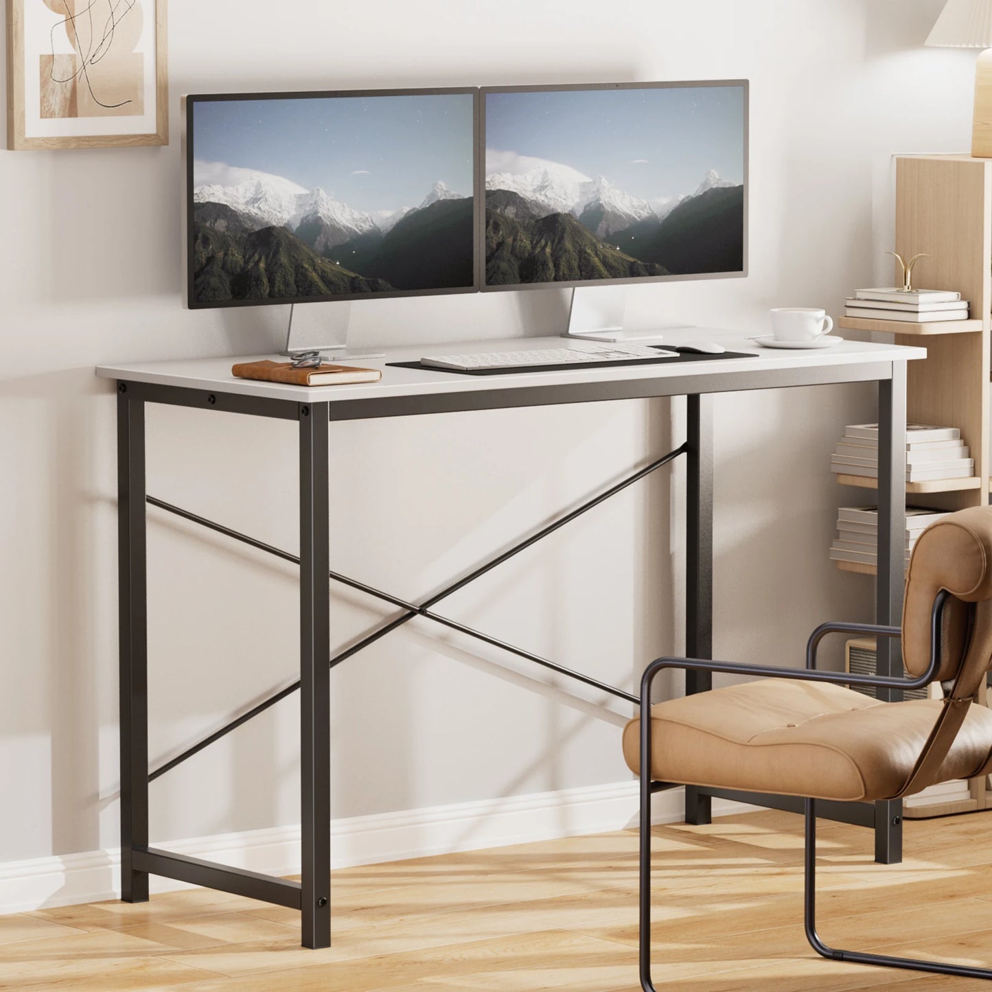 JHK Computer Desk Wood Table With Metal Frame For Office