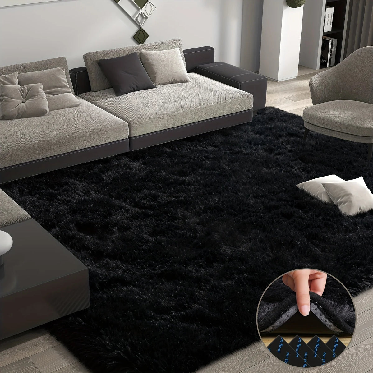 Plush Area Rug Geometric Pattern 100 Percent Polyester Living Room