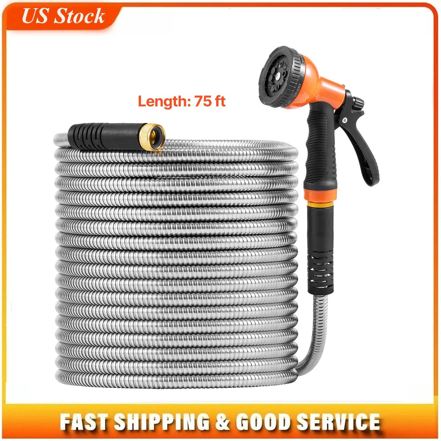 Stainless Steel Garden Hose With Ten Function Nozzle