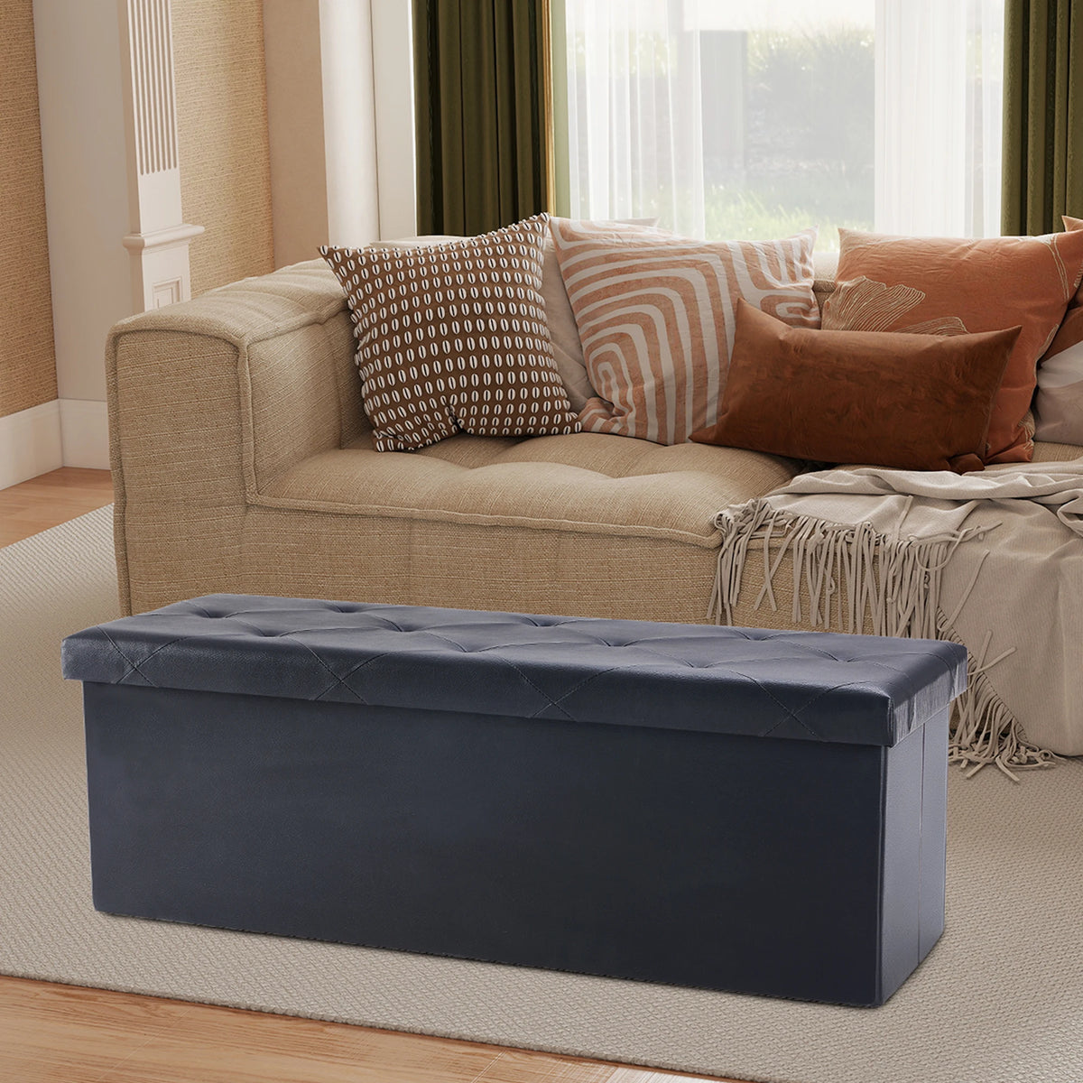 JHK Leather Folding Ottoman Footstool Storage Toy Box Bench