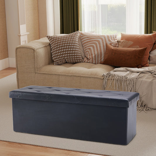 JHK Leather Folding Ottoman Footstool Storage Toy Box Bench